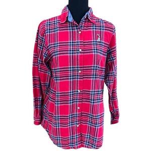 Backpacker red plaid cotton flannel button front shirt size M